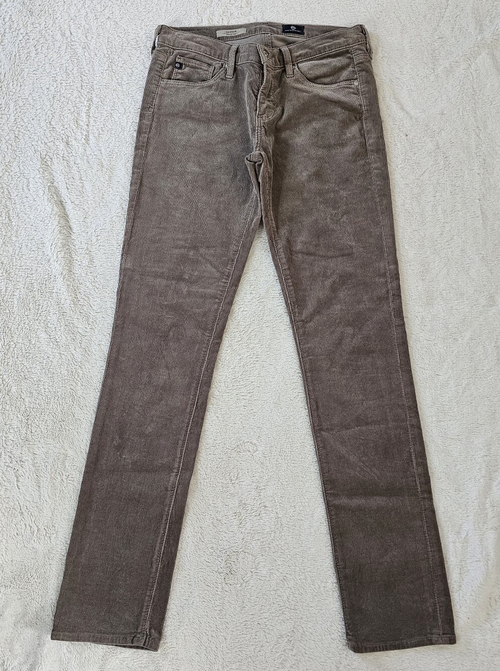 Ag Adriano Goldschmied The Stevie Slim Straight Corduroy Pants in Taupe sz 27R